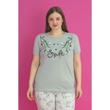 X-Dreamy Büyük Beden Pamuklu Çiçekli Kısa Kollu Pijama Takımı