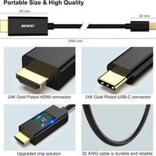 Benfeı USB C - HDMI 3metre Kablo, USB Type-C - HDMI Kablosu, Thunderbolt 3/4 iPhone 15 Pro/max, MacBook Pro/air 2023, iPad Pro, Surface Book 2, Galaxy S23 ve Daha Fazlası ile Uyumlu