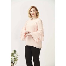 28009 Kolları Fırfırlı Büyük Beden Bluz Somon