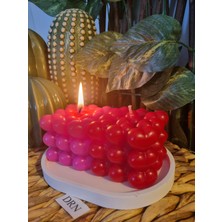 Dekoratif Tabakta 2'li Pembe ve Kırmızı Renkli, Kokulu Kalpli Bubble Mum