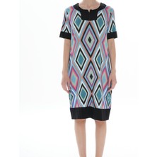 Asn Concept Yakası Fermuarlı Çok Renkli Desenli Kadın Elbise ( Büyük Beden Seçeneğiyle)