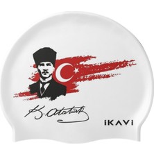 Ikavi Atatürk ve Türk Bayrağı Baskılı Silikon Yüzücü Bonesi