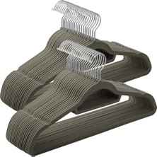 50'li Paket Kadife Askı 0,6 cm Kalınlıkta Takım Elbise Askısı, Kaymaz Yüzeyli, Iki Çentikli, 360 Derece Dönen Kanca Kaymaz Gri CRF50V