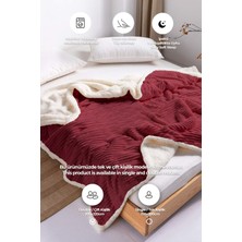 Evlen Home Collection Sherpa Battaniye Çift Kişilik Çizgili Yumuşak Peluş Wellsoft Yatak Örtüsü Bordo