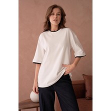 Bisiklet Yaka Kumaş Garnili Salaş Basic T-Shirt