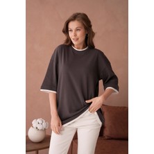 Bisiklet Yaka Kumaş Garnili Salaş Basic T-Shirt