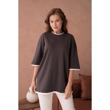 Bisiklet Yaka Kumaş Garnili Salaş Basic T-Shirt