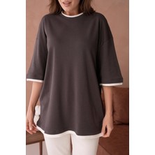 Bisiklet Yaka Kumaş Garnili Salaş Basic T-Shirt