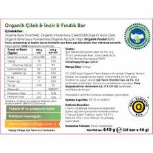 Happy Village Organik Çilek&incir&fındık Bar -Meyve Barı- Organik Meyve Barı- Glutensiz- Vegan40 gr x 16 Ad.