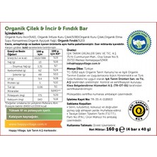 Happy Village Organik Çilek&incir&fındık Bar-Meyve Barı- Organik Meyve Barı- Glutensiz- Vegan 40 gr x 4 Ad.