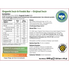 Happy Village Organik Incir&fındık Bar-Orijinal Incir-Meyve Barı- Organik Meyve Barı- Glutensiz- Vegan 40 gr x 16 Ad.
