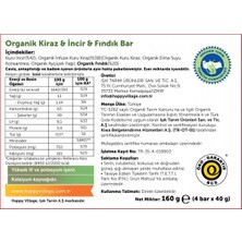 Happy Village Organik Kiraz&incir&fındık Bar -Meyve Barı- Organik Meyve Barı- Glutensiz- Vegan40 gr x 4 Ad.