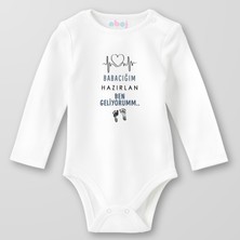 Ahoj  Organik Pamuk Babacığım Hazırlan Ben Geliyorum Bebek Body Çıtçıtlı Zıbın Badi Uzun Kol