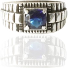 Safir Taşlı Desenli Gümüş Yüzük