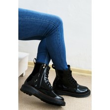 Shoetek Arianna Kadın Bot Fermuarlı  Siyah Rugan