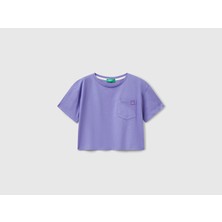 Benetton Kız Çocuk Arkası Baskılı Yama Cepli T-Shirt