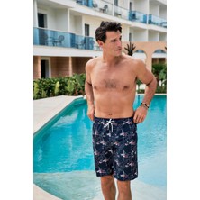 Haşema Desenli Lacivert Kısa Erkek Havuz ve Deniz Şortu 2430
