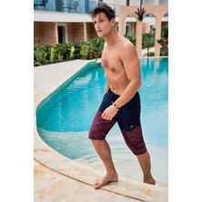 Haşema Desenli Lacivert Kırmızı Erkek Uzun Erkek Havuz ve Deniz Şortu 245