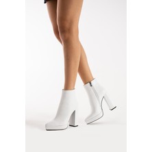 Kadın Hakiki Deri Platformlu Bot Beyaz