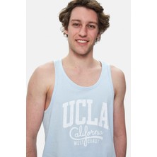 Ucla Pebble Açık Mavi Sıfır Kol Oversize Baskılı Oversize Erkek Tshirt