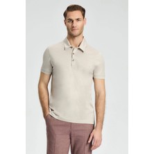 Merserize Pamuk Açık Bej Polo Yaka T-Shirt