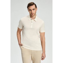 Merserize Pamuk Krem Rengi Polo Yaka T-Shirt