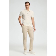 Merserize Pamuk Krem Rengi Polo Yaka T-Shirt