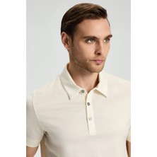 Merserize Pamuk Krem Rengi Polo Yaka T-Shirt