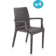 Omnipazar SY-2524 Örgü Desenli Rattan Bahçe Koltuk Sandalye 4'lü Set