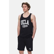 Ucla Pebble Siyah Sıfır Kol Oversize Baskılı Oversize Erkek Tshirt
