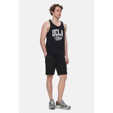 Ucla Pebble Siyah Sıfır Kol Oversize Baskılı Oversize Erkek Tshirt