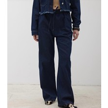 Beli Bağlamalı Lacivert  Kot Pantolon