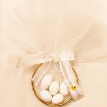 25 Adet Altın Renkli Bilezik Nikah Şekeri – Tüllü Gül Desenli, Incili Kurdeleli