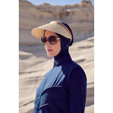 Haşema Şeritli Camel Vizör Hasır Plaj Şapkası
