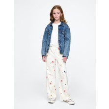 Gap Kız Çocuk Beyaz Relaxed Wide Leg Fransız Havlu Kumaşı Eşofman Altı