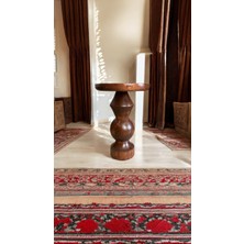 Wood Wooden Ahşap Tekli Mantar Yan Sehpa Modern Kestane Renk Fiskos