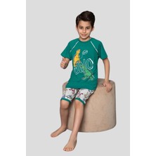 Erkek Çocuk T-Shirt-Şort Dinozor Baskılı Kısa Kollu Pijama Takımı