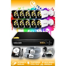 Elitcam 10 Kameralı Kare 10 Dış Kamera Set 500 GB HDD Full Hd Renkli Gece Görüşlü Güvenlik Kamerası Sistemi