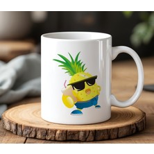 BB Design BB Desing  Ananas Hayvan Tasarımlı Beyaz Seramik Baskılı Kupa Bardak 330 ml
