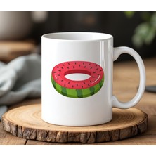 BB Design BB Desing  Karpuz Dilimli Can Simidi Tasarımlı Beyaz Seramik Baskılı Kupa Bardak 330 ml
