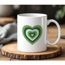 BB Design BB Desing  Yeşil Kalp Tasarımlı Beyaz Seramik Baskılı Kupa Bardak 330 ml