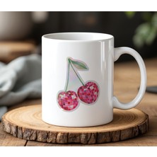 BB Design BB Desing  Kiraz Tasarımlı Beyaz Seramik Baskılı Kupa Bardak 330 ml