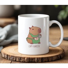 BB Design BB Desing  Kapibara Barista Tasarımlı Beyaz Seramik Baskılı Kupa Bardak 330 ml