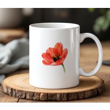 BB Design BB Desing Kırmızı Çiçek Tasarımlı Beyaz Seramik Baskılı Kupa Bardak 330 ml