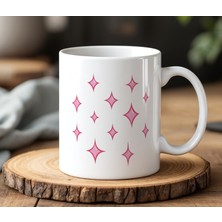 BB Design BB Desing  Pembe Tasarımlı Beyaz Seramik Baskılı Kupa Bardak 330 ml