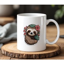 BB Design BB Desing  Çiçekli Sevi mli Hayvan Tasarımlı Beyaz Seramik Baskılı Kupa Bardak 330 ml