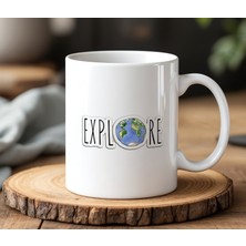 BB Design BB Desing Explore Tasarımlı Beyaz Seramik Baskılı Kupa Bardak 330 ml