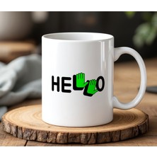 BB Design BB Desing Hello Tasarımlı Beyaz Seramik Baskılı Kupa Bardak 330 ml