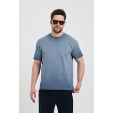 Erkek Lacivert Bisiklet Yaka Yıkamalı Basic T-Shirt - 165