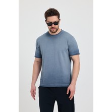 Erkek Lacivert Bisiklet Yaka Yıkamalı Basic T-Shirt - 165
